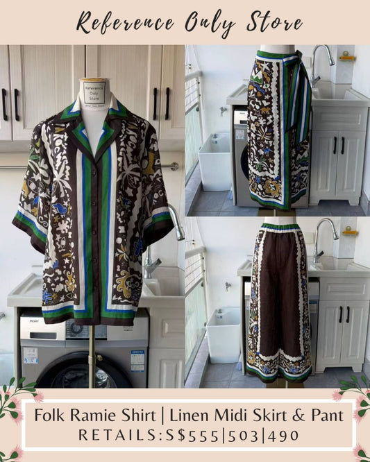 AM Folk Ramie Shirt | linen midi skirt & pant