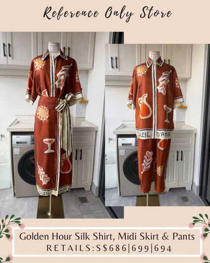 AM Golden Hour Silk Shirt & Midi Skirt & Pants
