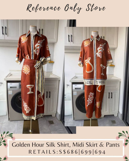 AM Golden Hour Silk Shirt & Midi Skirt & Pants