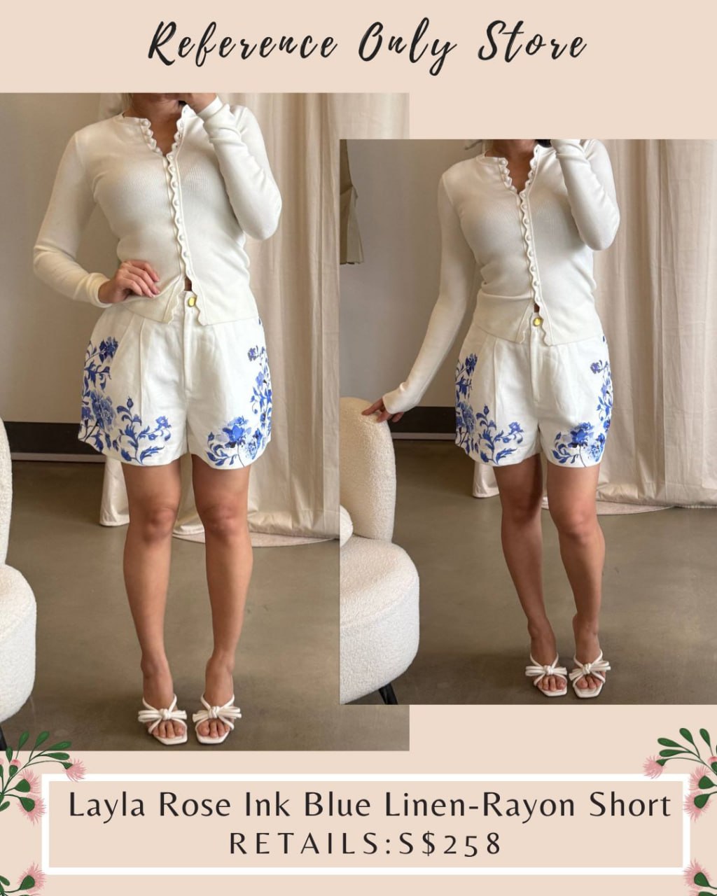 AJ Layla rose ink blue linen shorts