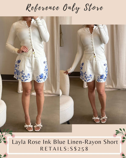 AJ Layla rose ink blue linen shorts