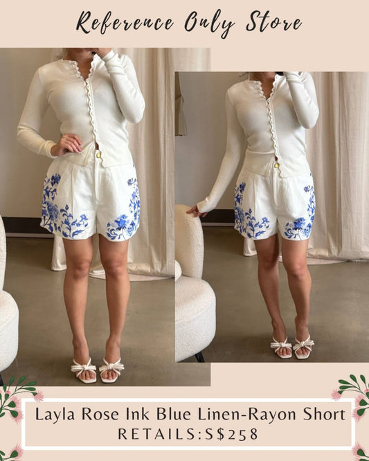 AJ Layla rose ink blue linen shorts