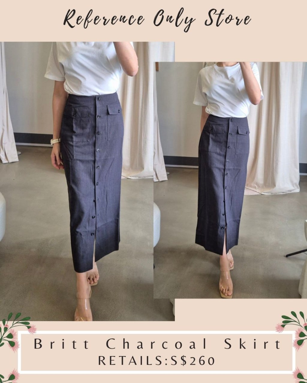 Ref Britt charcoal midi skirt