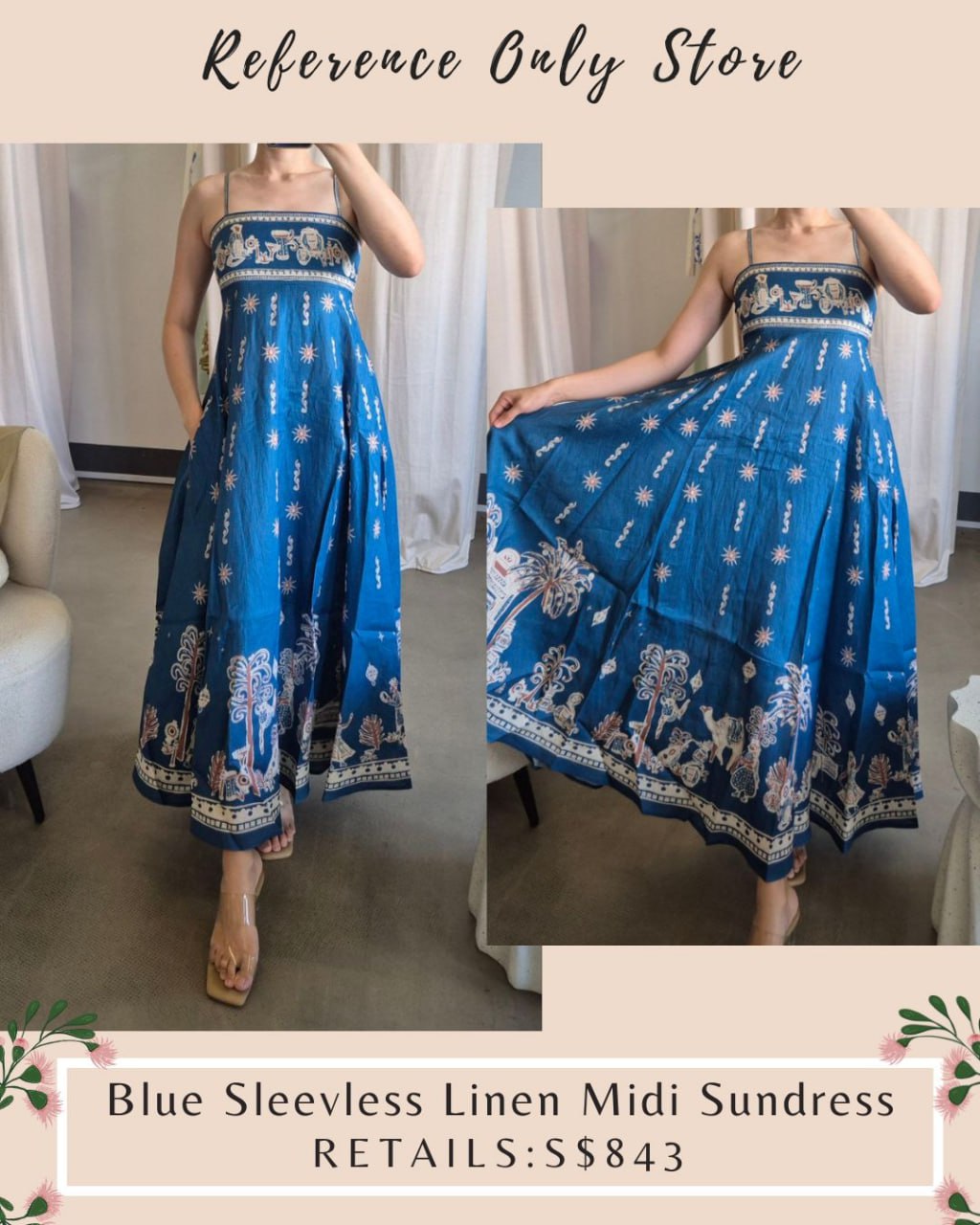 AM Blue sleeveless linen midi sun dress