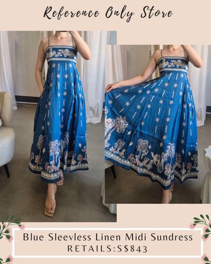 AM Blue sleeveless linen midi sun dress