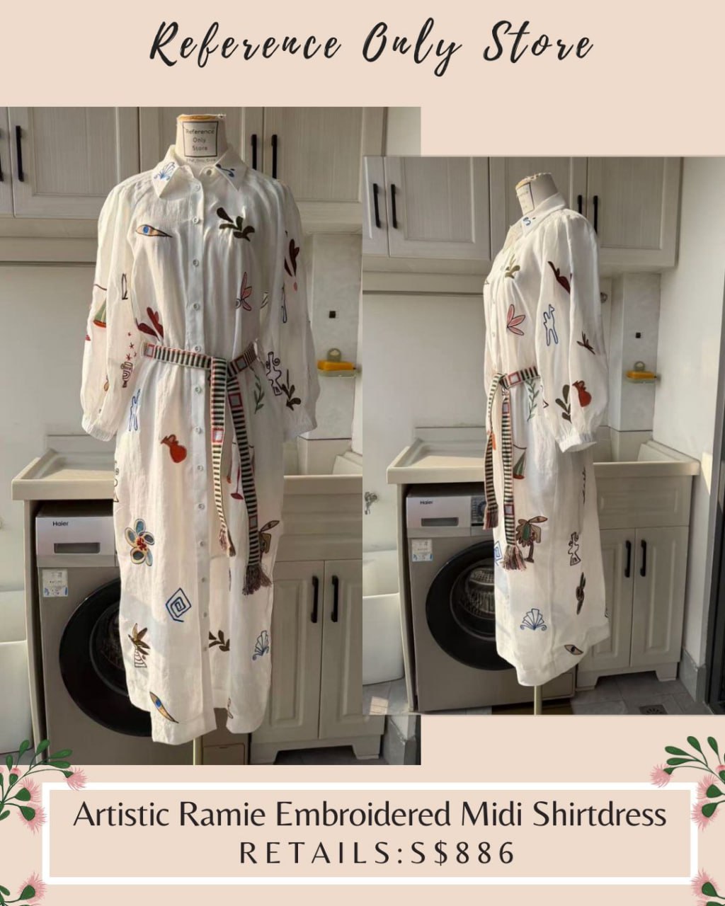 AM Artistic ramie embroidered midi shirt dress