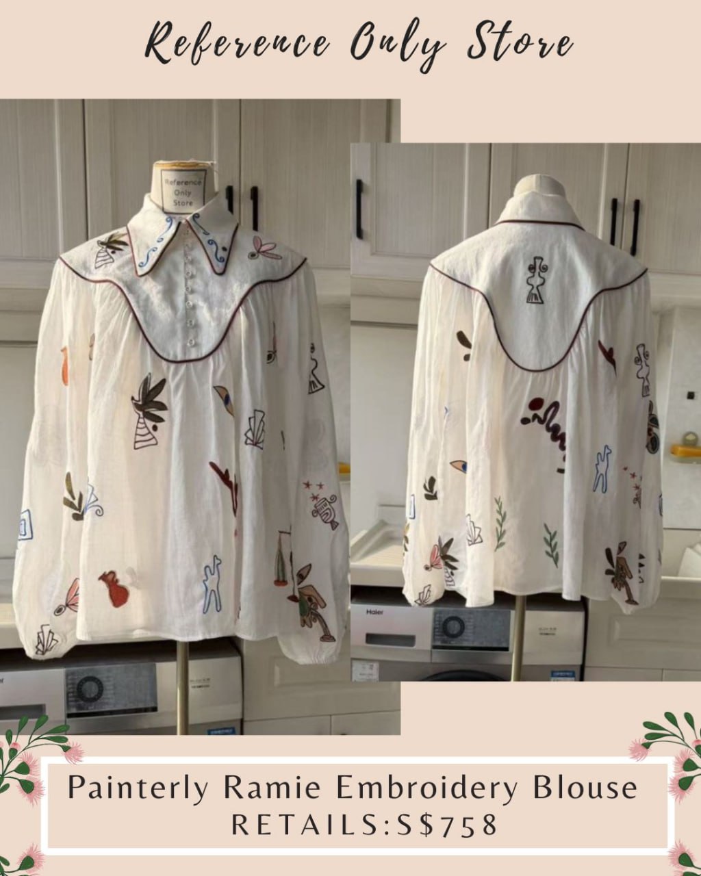 AM Painterly ramie embroidered blouse top
