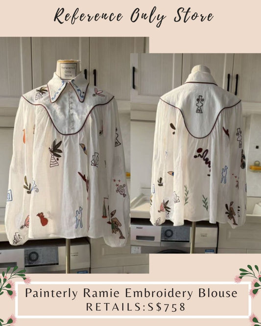 AM Painterly ramie embroidered blouse top