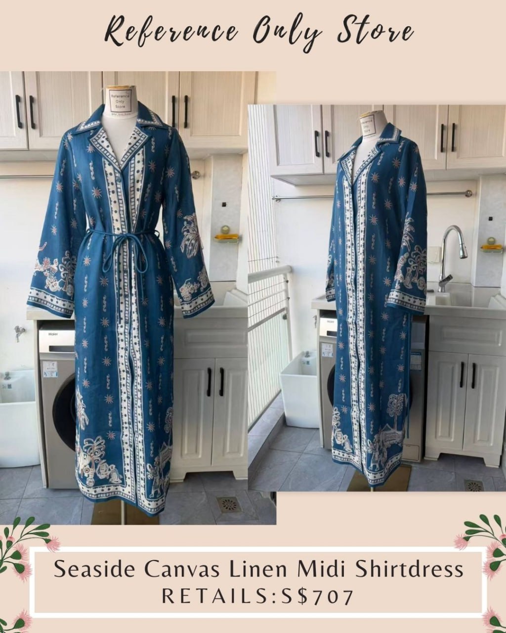 AM Seaside canvas linen midi shirt dress