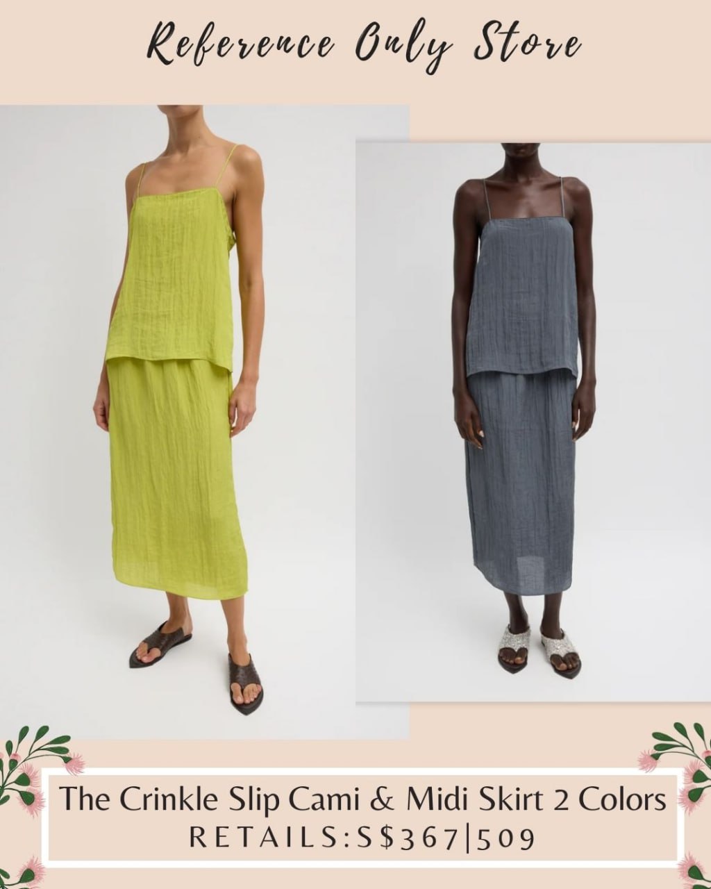 TB The Crinkle slip cami and midi skirt