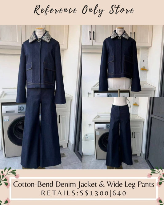 VB Cotton Blend denim jacket & wide leg pants