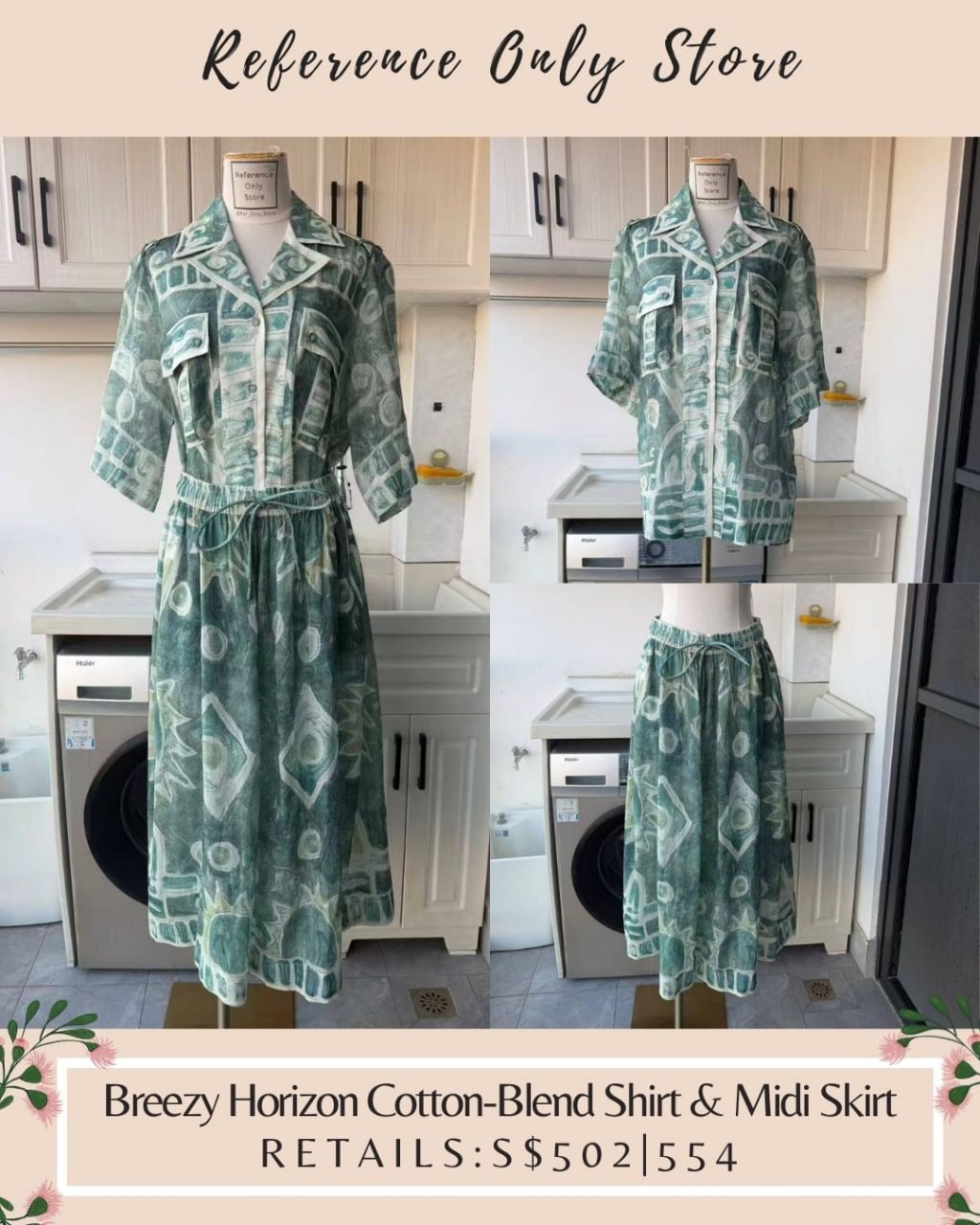 AM Breezy Horizon cotton blend shirt and midi skirt