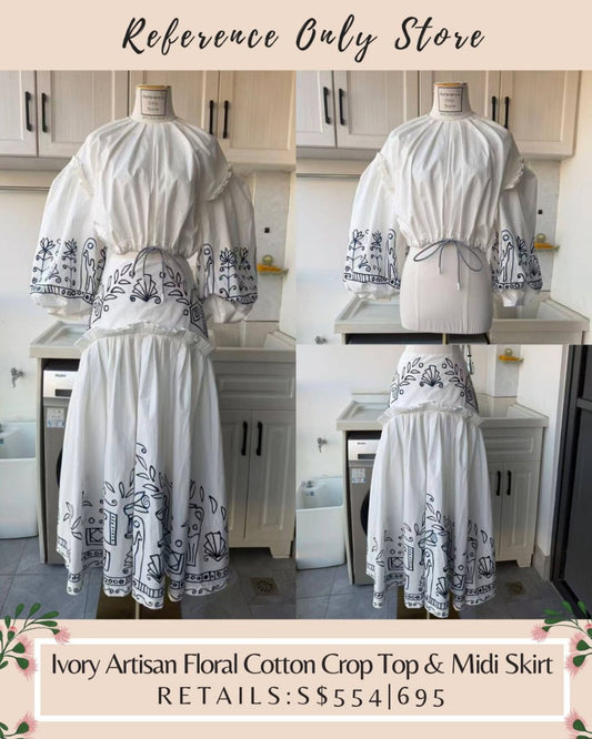 AM Ivory artisan cotton midi skirt and crop top
