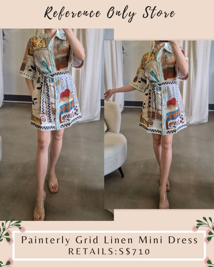 AM Painterly grid linen mini dress