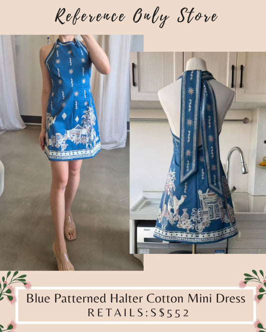 AM Blue Patterned halter mini dress