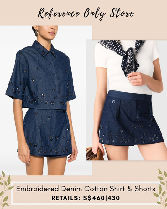 MJ Embroidered denim cotton shirt & shorts