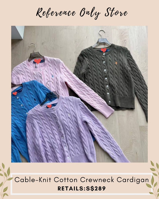 RL Cotton cable knit crew neck cardigan