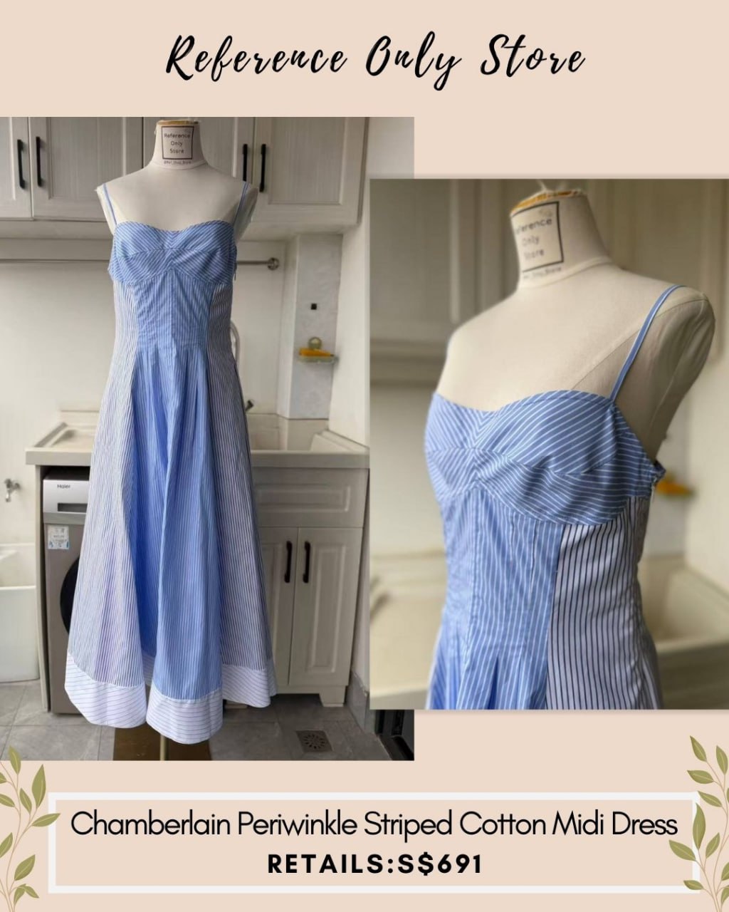 SK Chamberlain periwinkle striped cotton midi dress