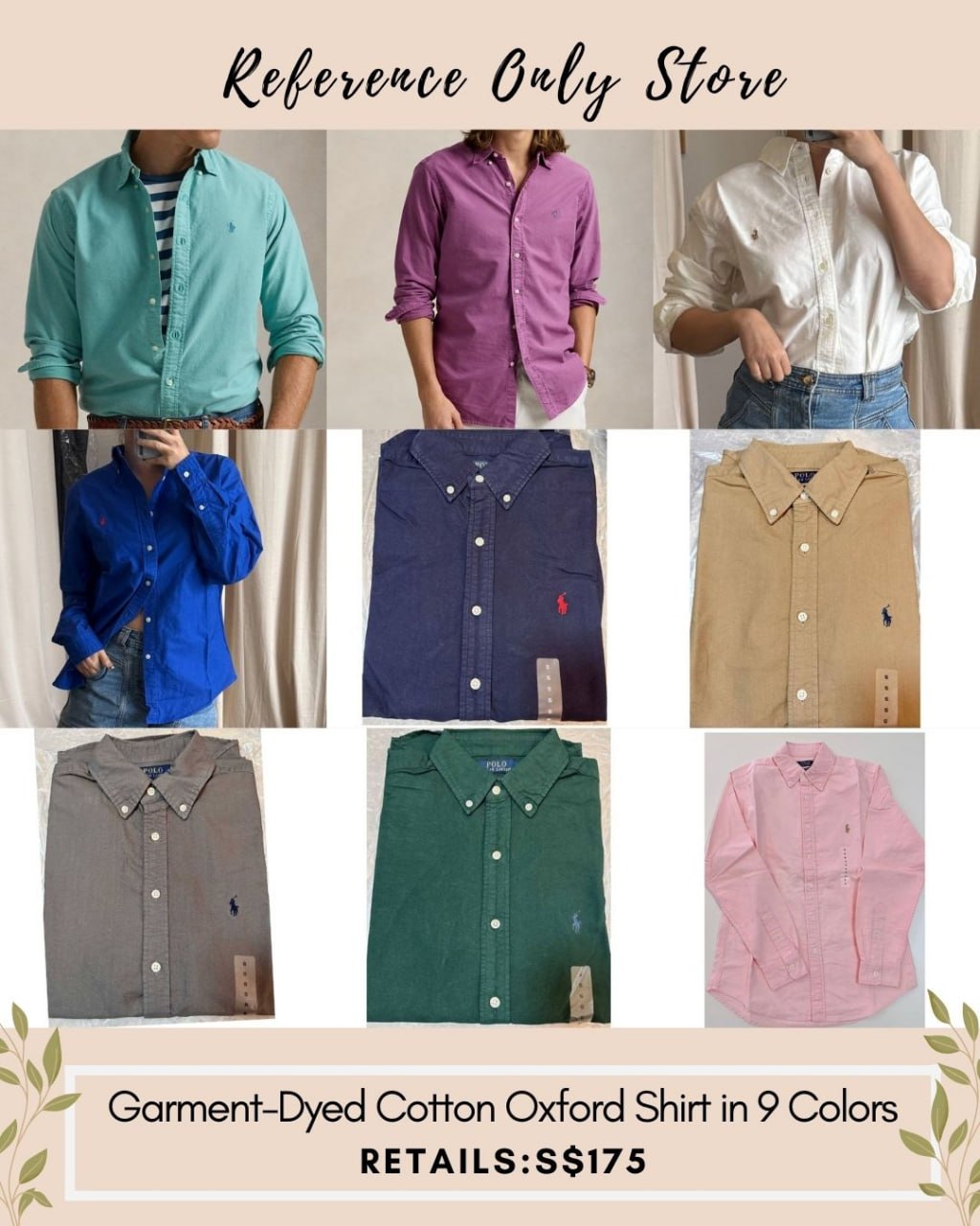 New colors! RL Men's / unisex Garment Dyed Cotton oxford Shirt in 9 colors