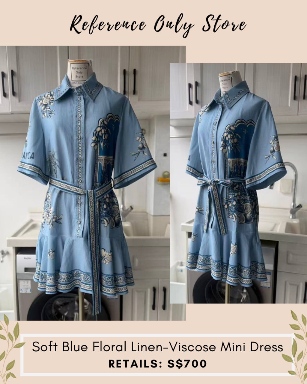 AM Soft blue floral linen viscose mini dress