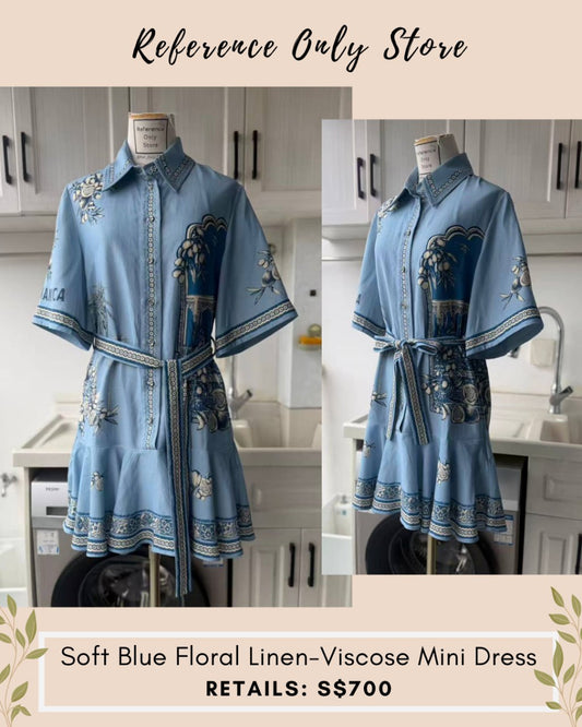 AM Soft blue floral linen viscose mini dress