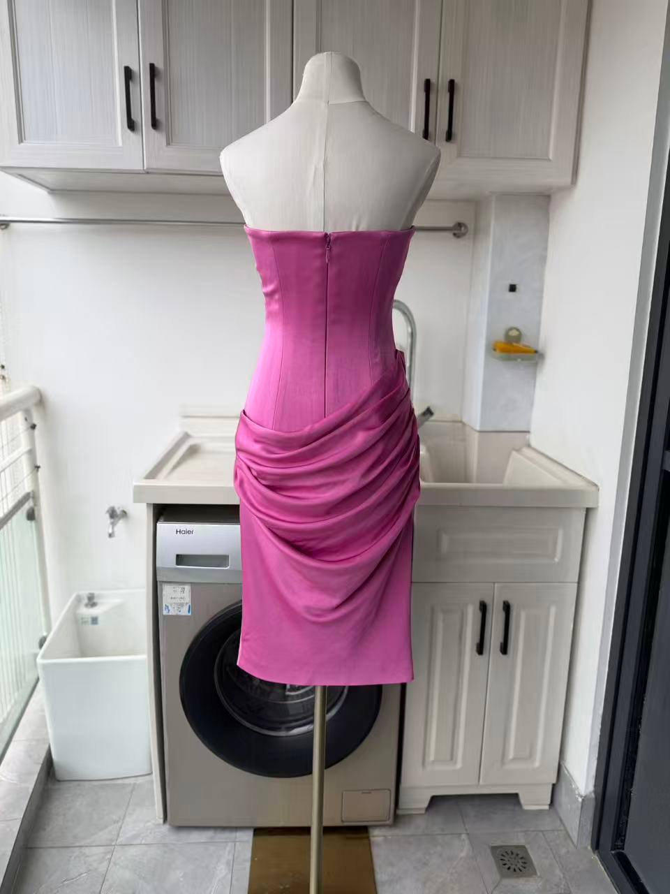 AP Strapless longline draped mini dress