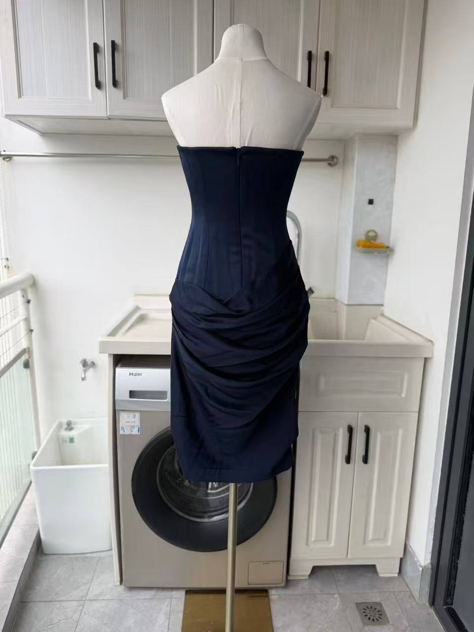 AP Strapless longline draped mini dress