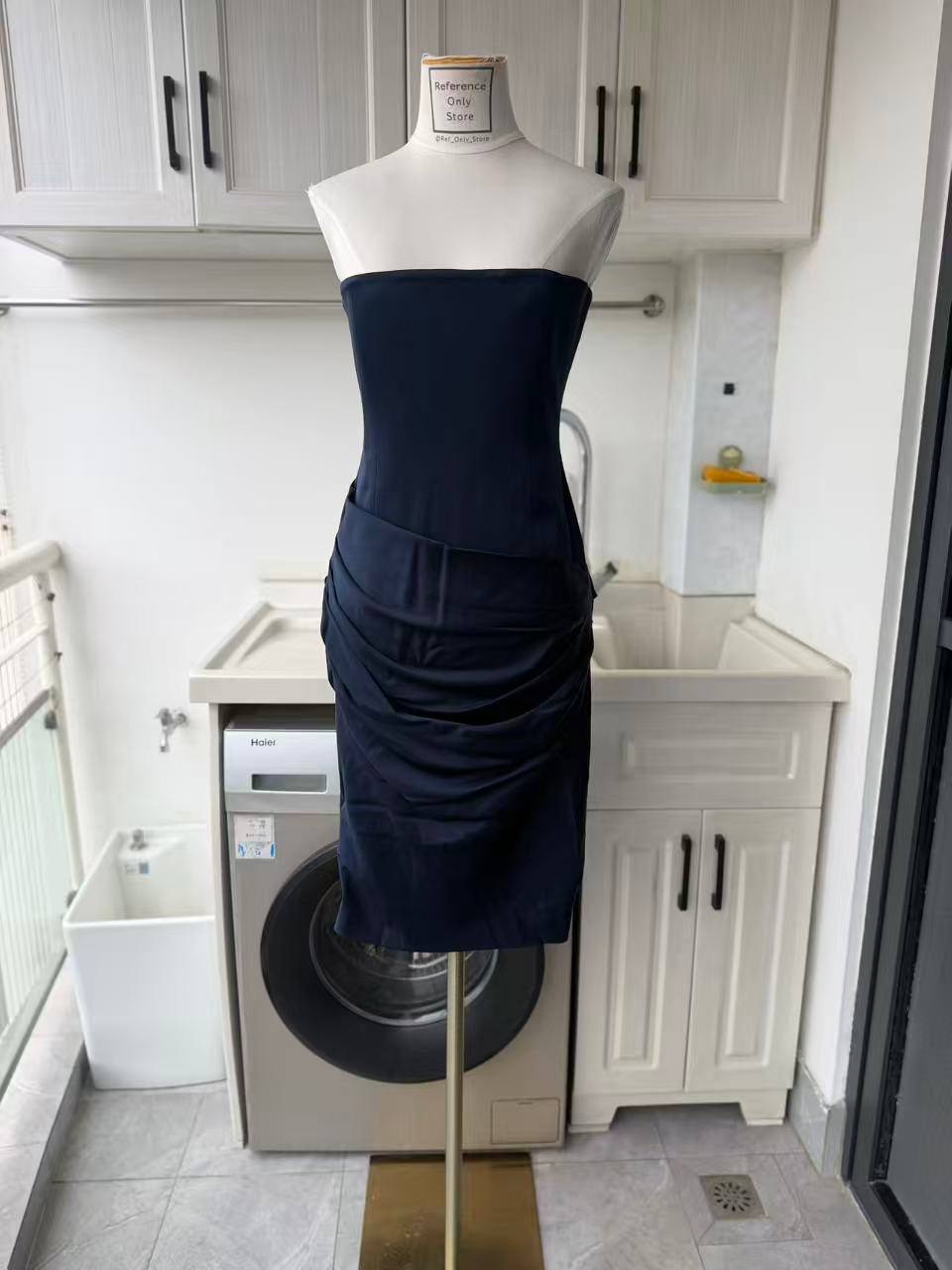 AP Strapless longline draped mini dress