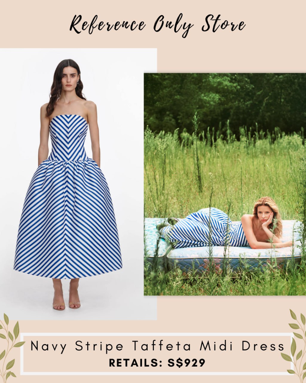 SP Navy Stripe Taffeta Midi Dress