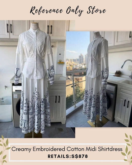 AM Creamy Embroidered cotton midi shirt dress