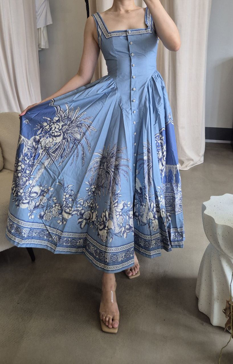 AM Blue panelled cotton midi dress