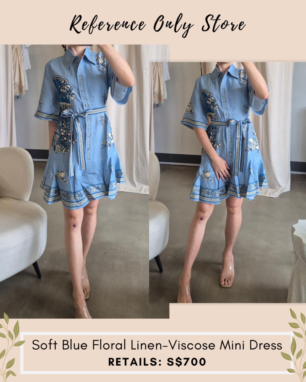 AM Soft blue floral linen viscose mini dress