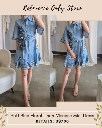 AM Soft blue floral linen viscose mini dress
