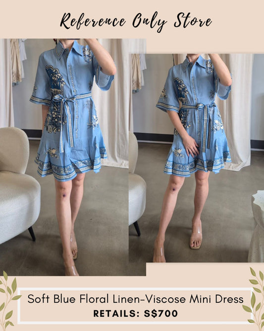 AM Soft blue floral linen viscose mini dress