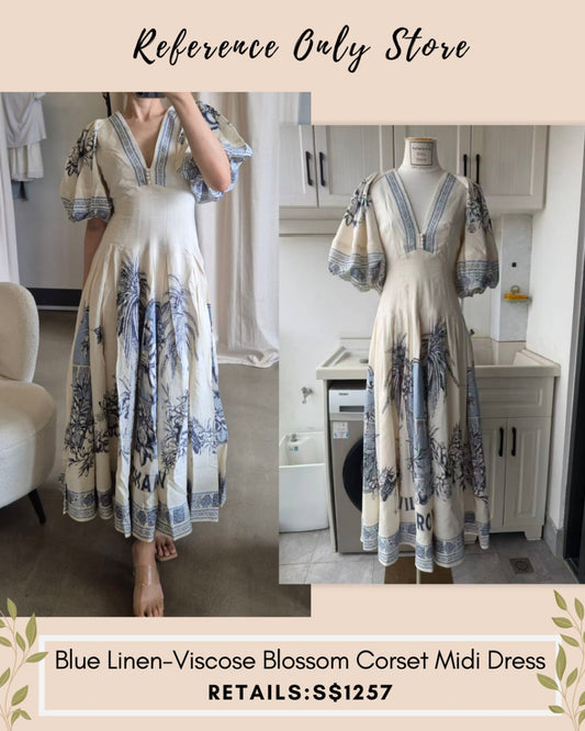 AM Blue linen viscose blossom corset midi dress