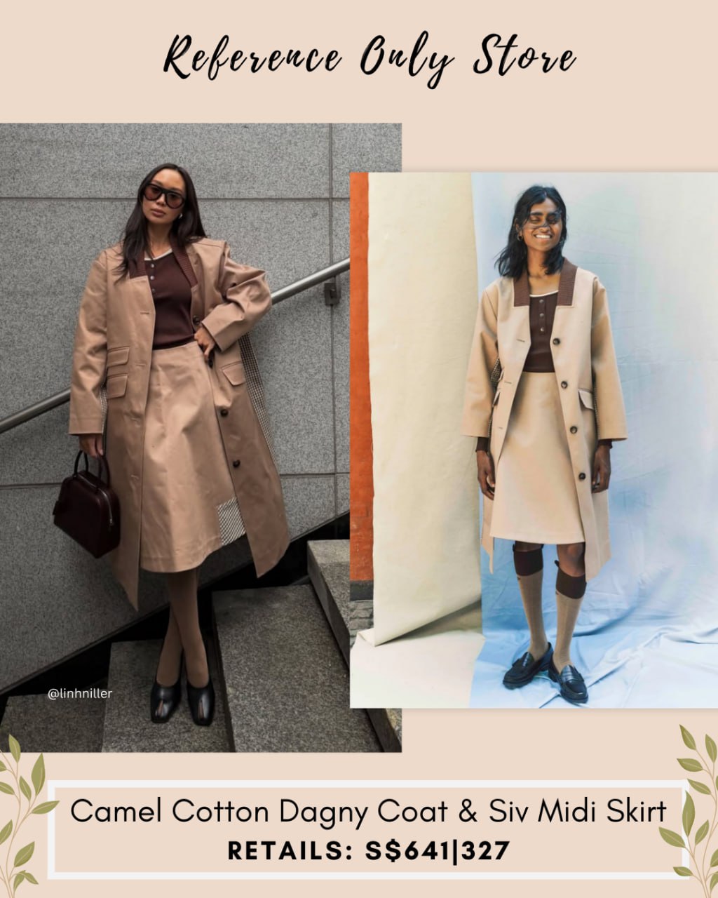 BUP Camel cotton Dagny coat and midi skirt