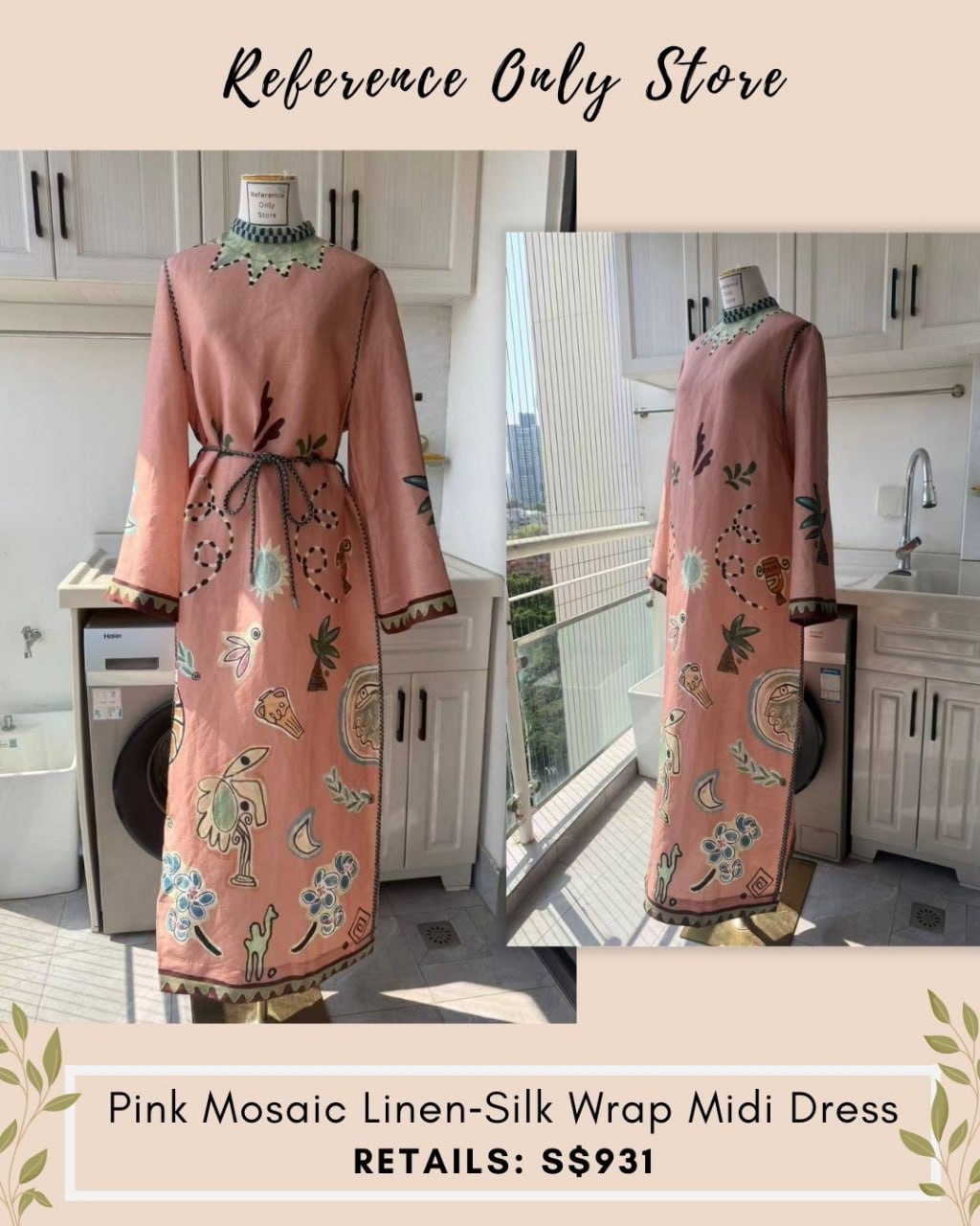 AM Silk linen Pink Mosaic midi dress