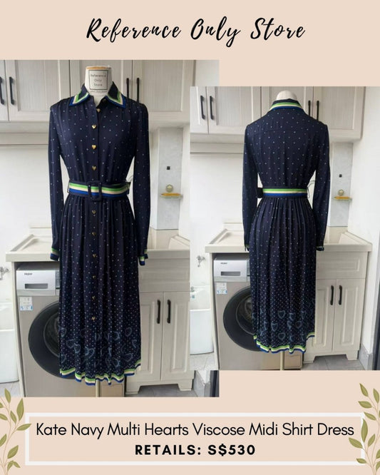 LKB Kate Navy Multi Hearts Viscose midi shirt dress