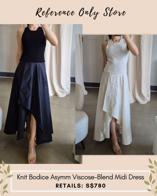 SA knit bodice asymm viscose blend midi dress