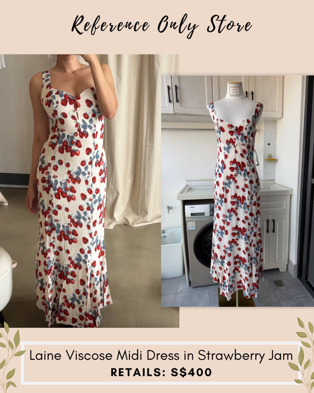 Ref Laine viscose midi dress in strawberry