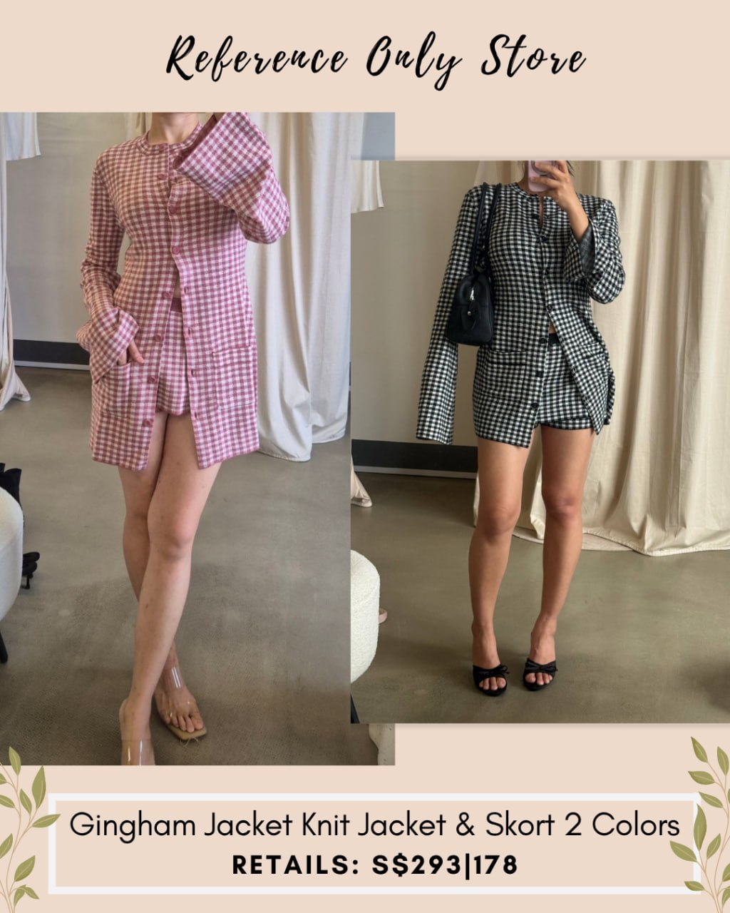 FLL Gingham knit jacket and skirts set