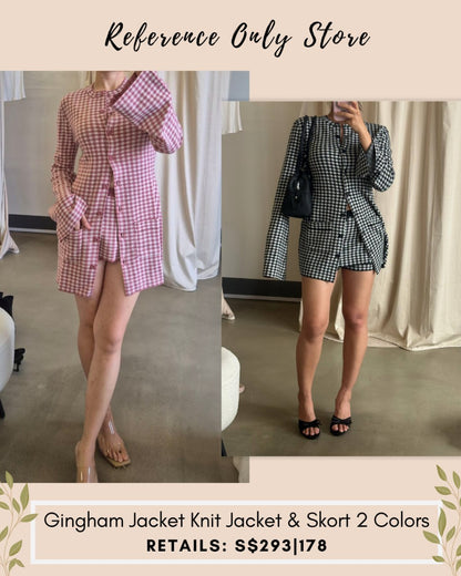 FLL Gingham knit jacket and skirts set