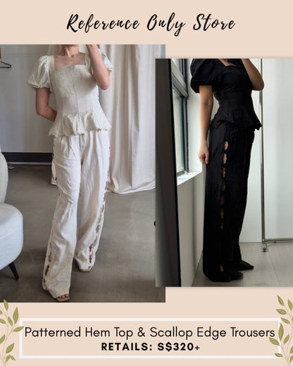 HM scallop side trousers and pattered hem puff sleeve top