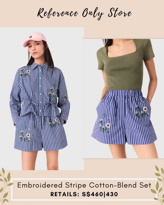 MJ Embroidered stripe cotton blend set