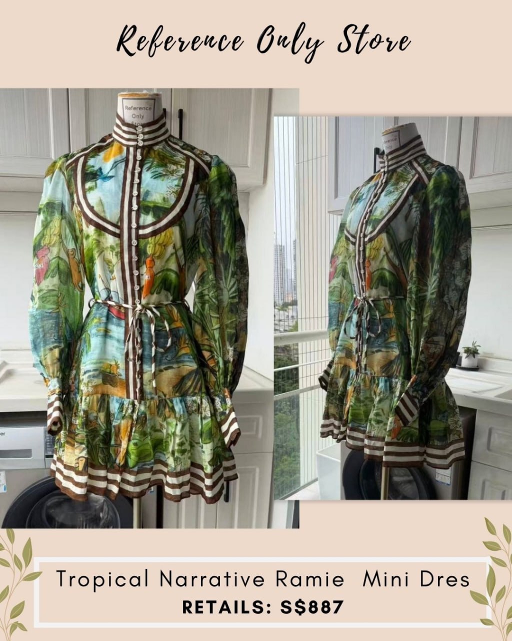 AM Tropical narrative ramie mini dress