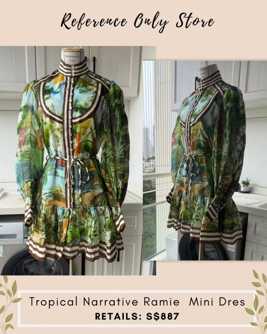 AM Tropical narrative ramie mini dress