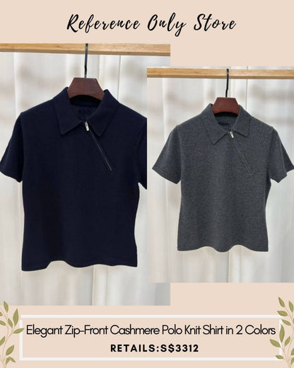 MM Elegant zip front cashmere polo knit shirt in 2 colors