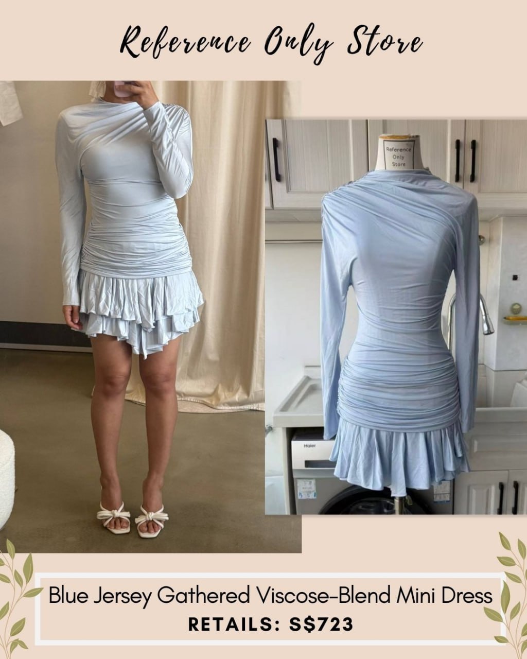 SP Blue jersey gathered viscose blend mini dress