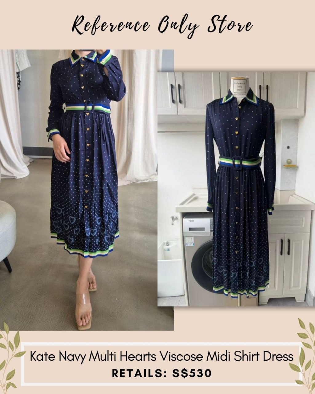 LKB Kate Navy Multi Hearts Viscose midi shirt dress