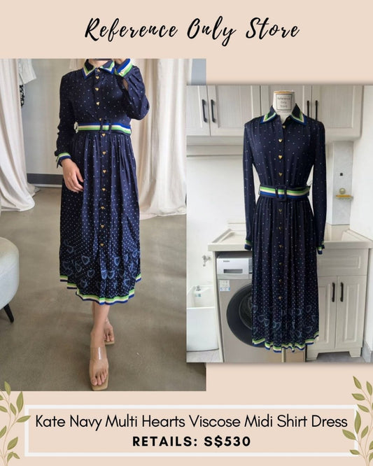 LKB Kate Navy Multi Hearts Viscose midi shirt dress